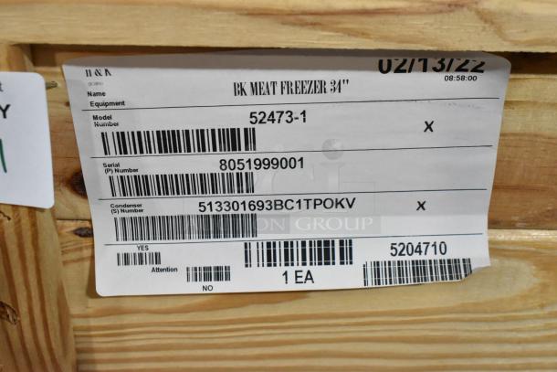 Brand new 2022 BKI 52473-1 stainless steel commercial meat freezer by Practica, model STI-10101, in crate. 115 volts, 1 phase.