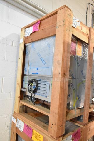 BRAND NEW IN CRATE! 2022 BKI 52473-1 Stainless Steel Commercial Meat Freezer on Commercial Casters. 115 Volts, 1 Phase. - Item #1204853