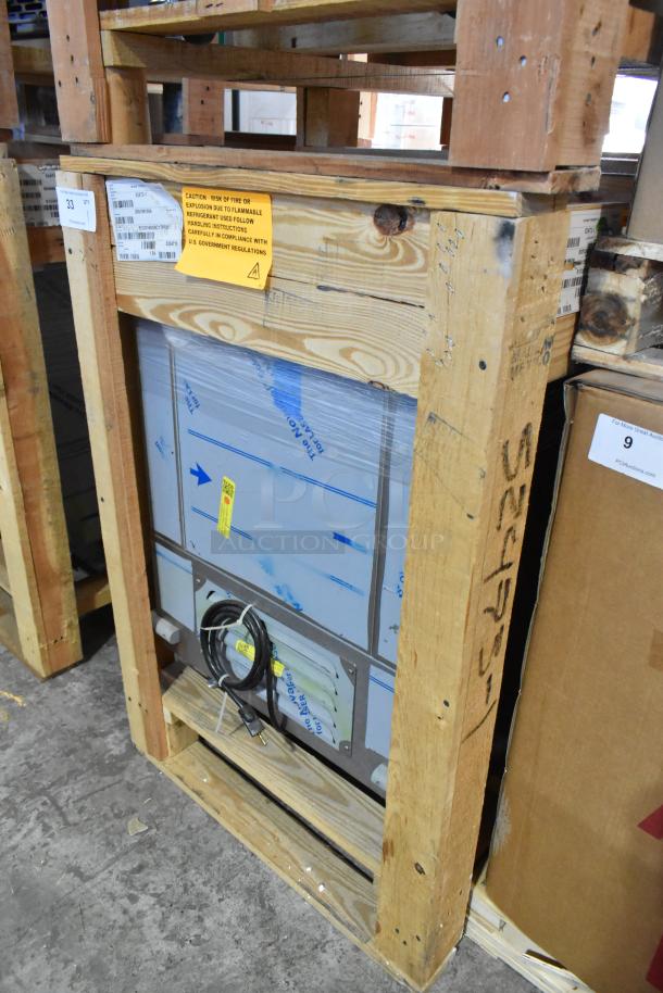 BKI 52473-1 stainless steel commercial meat freezer, new in crate, with commercial casters. 115 volts, 1 phase.