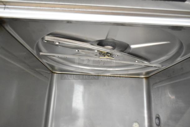 BRAND NEW Hobart LXNH dishwasher interior. Stainless steel, high temp, 120/208-240V, with minor scratches.