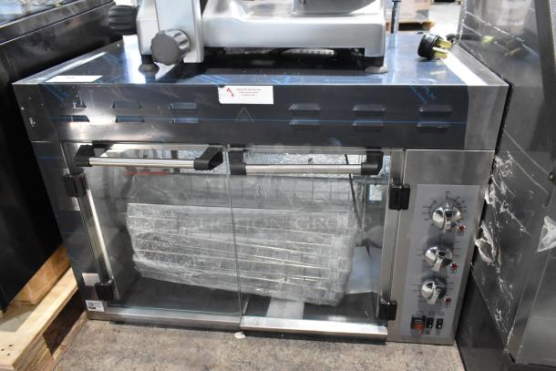 BRAND NEW Cooking Performance Group CROE415D electric countertop rotisserie oven, 5 baskets, 240V, 1 phase, wrapped.