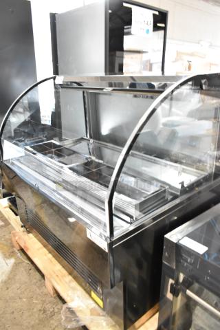 Brand new Avantco 193HAC51B 47" black horizontal air curtain merchandiser, scratch and dent, with 1 shelf, LED lighting.
