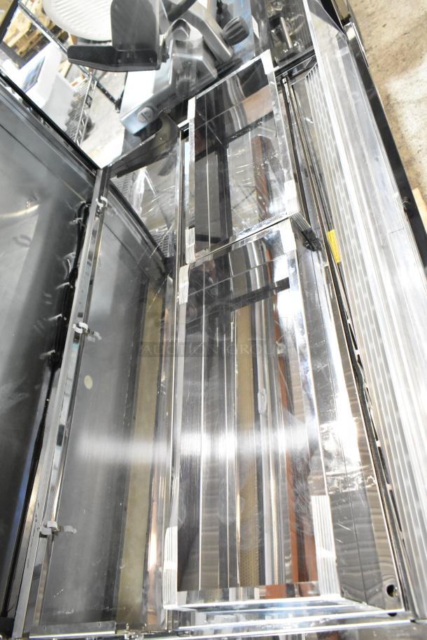 Brand new Avantco 193HAC51B 47" black horizontal air curtain merchandiser, scratch and dent, 1 shelf, LED lighting.