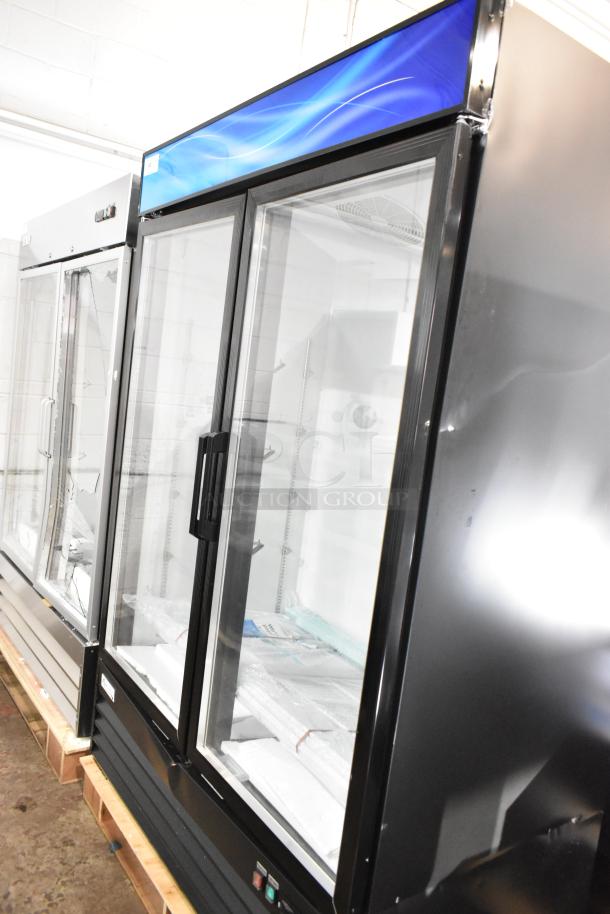 BRAND NEW 2025 Avantco 178GDC49HCB 53" Black Merchandiser Refrigerator, customizable glass doors, LED lighting, 115V, 1 Phase.