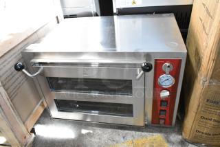 BRAND NEW SCRATCH AND DENT! Avantco 177DPO18DS Stainless Steel Double Deck Countertop Pizza/Bakery Oven. 240 Volts, 1 Phase. - Item #1204950