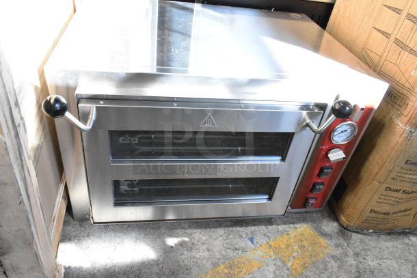 BRAND NEW Avantco 177DPO18DS stainless steel double deck countertop pizza/bakery oven, 240V, 1 phase, scratch and dent condition.