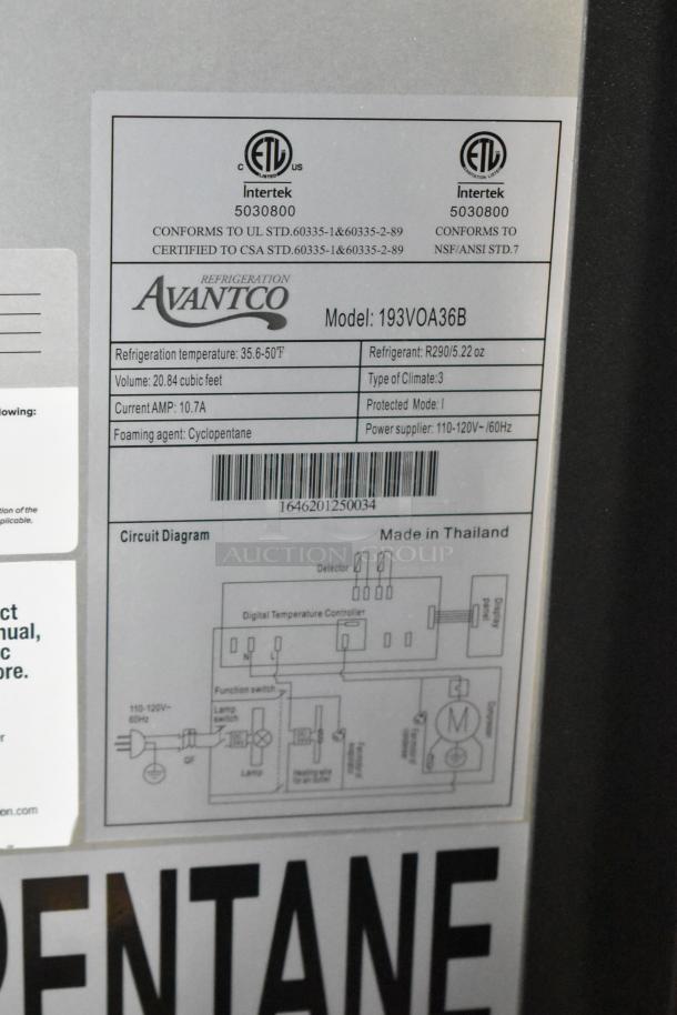 Avantco 193VOA36B black open air merchandiser, 35 3/8", scratch and dent, LED lighting, commercial casters, 115V.
