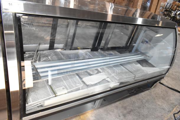 Brand new 2025 Avantco 178DLC82HCS 82" black curved glass refrigerated deli case, 115V, 1 phase, with minor scratches.