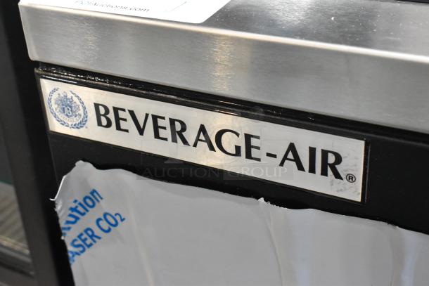 Beverage Air SF34HC-B black cooler with stainless steel top. Brand marking visible. 115V, 1 Phase. New, scratch and dent.