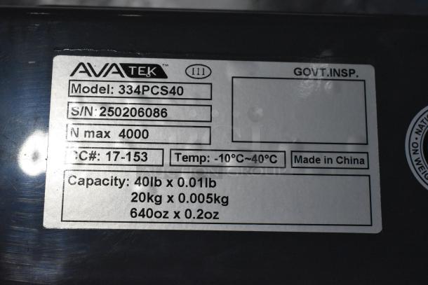 BRAND NEW SCRATCH AND DENT 2025 AvaTek 334PCS40 digital scale, 40 lb capacity, serial #250206086, made in China.