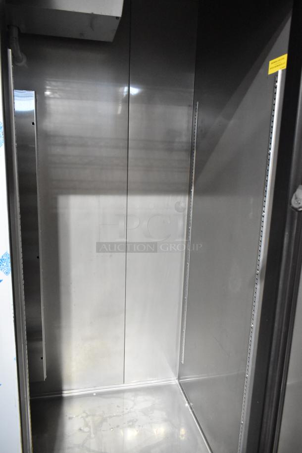 Brand new Avantco 447AP49R stainless steel commercial 2-door reach-in cooler interior. 2025 model, 115 volts, scratch and dent condition.
