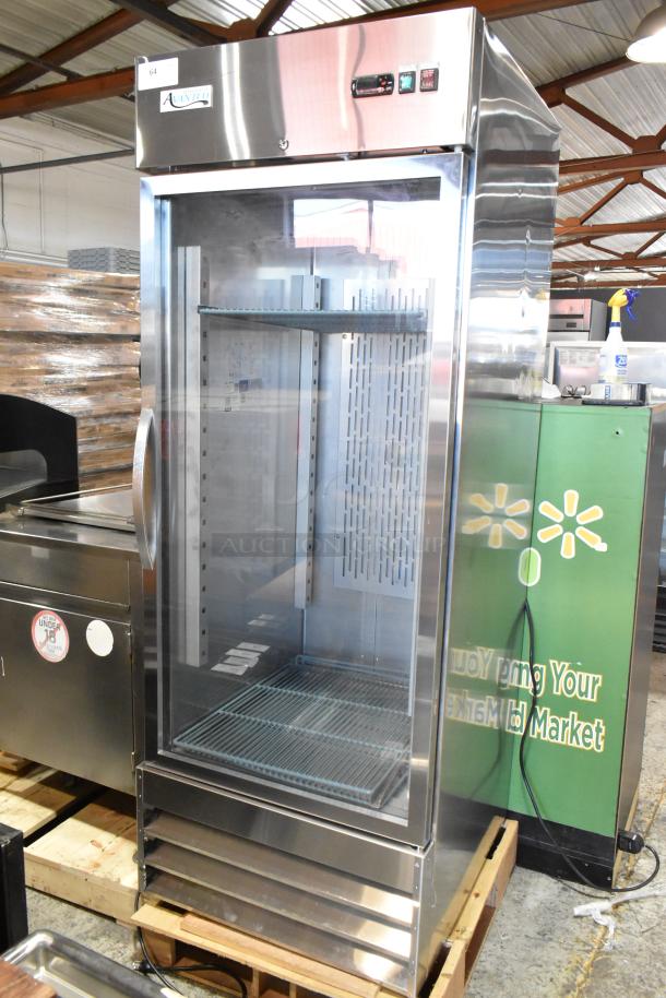 Avantco 178SS1RGHC stainless steel reach-in cooler merchandiser. Single door, poly coated racks, 115V, 1 phase. New, scratch and dent.