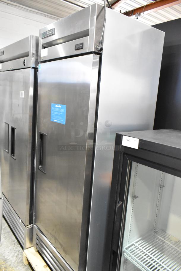 2018 True T-19F-HC single door freezer, stainless steel, poly coated racks, 115V, 1 phase, commercial use, excellent condition.