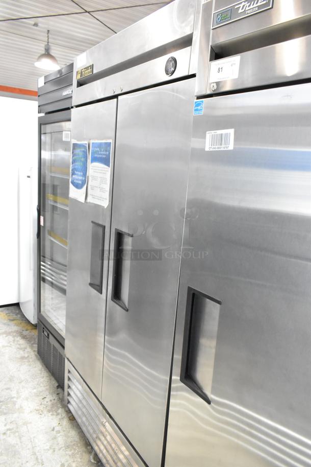 True T-35 stainless steel 2-door commercial cooler, with poly coated racks and casters, model T-35, 115V, 1 phase.