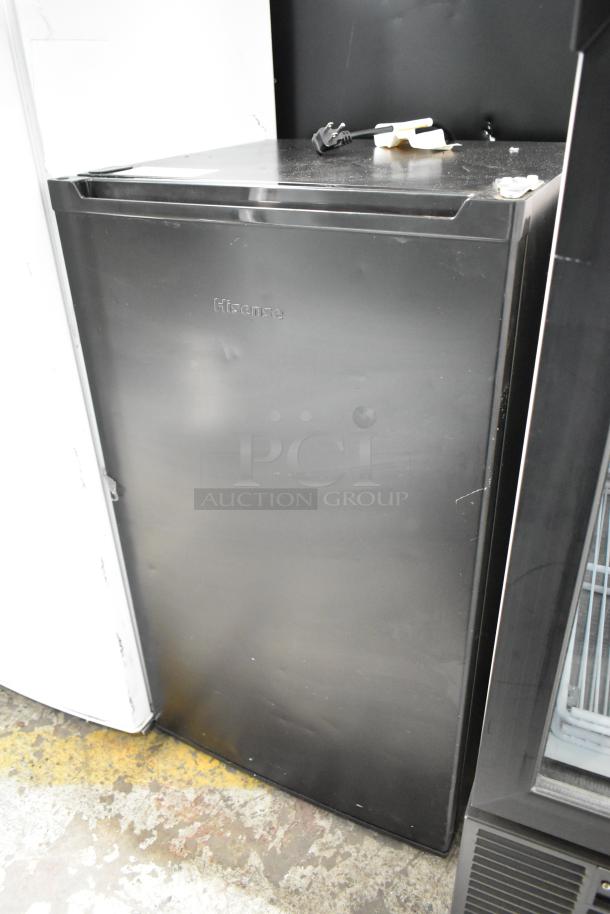 2021 Hisense RR33D6ABE Mini Cooler, 115V, 1 Phase, black finish, visible Hisense logo, good condition.