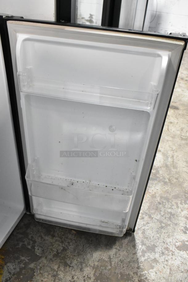 2021 Hisense RR33D6ABE Mini Cooler, open interior view. Visible door shelves, 115 volts, 1 phase, used condition.