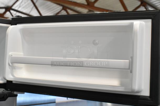Galanz GLR31TS1E02 mini cooler with freezer, shown open. White interior with shelf and freezer logo. 115V, 1 Phase.