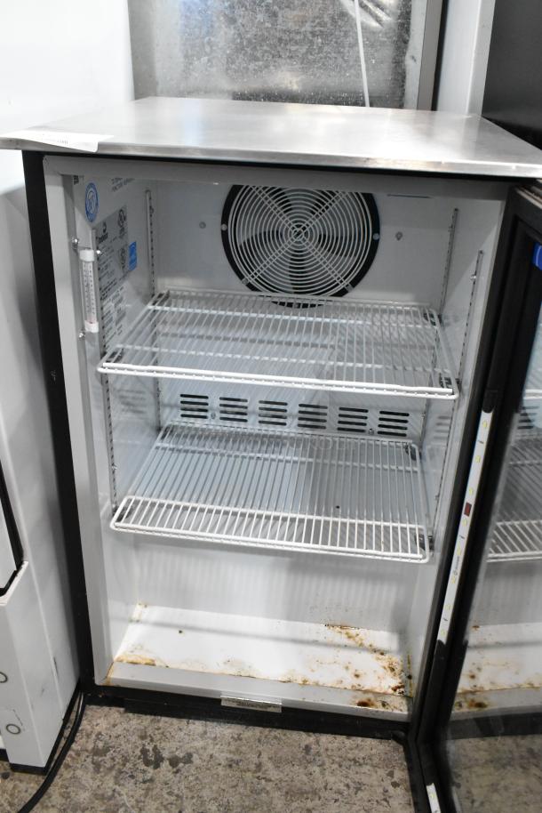 Imbera EVC04 metal mini cooler merchandiser, 115 volts, 1 phase. Features shelving, some visible wear and rust inside.