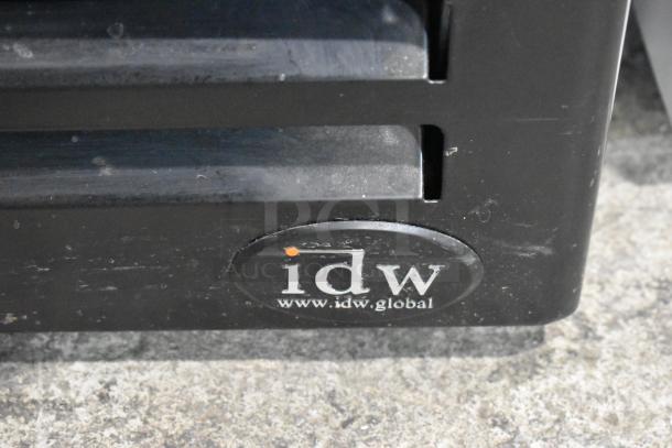 IDW G-10-N-3-3-4-B-5 metal cooler front with IDW branding label, features single door, poly-coated racks, 115V, 1 phase.