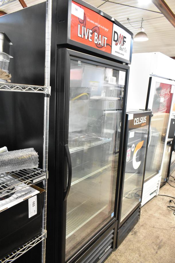 2022 True GDM-26-HC commercial single-door cooler with poly-coated racks, 115V. Features Live Bait signage.