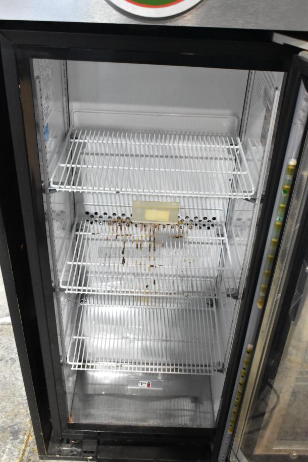 2018 IDW G4-H0234B commercial cooler with two glass doors, poly-coated racks, interior light. Model label visible. 115V, 1-phase.