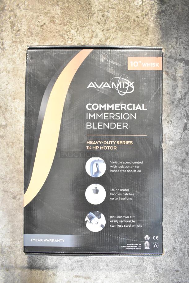 BRAND NEW AvaMix 928IBHDW10 Immersion Blender, 10" Whisk, 1 1/4 hp motor, 115V, variable speed, tested and working.