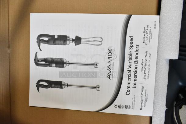 AvaMix 928IBHDW10 heavy-duty immersion blender, brand new, with 10" whisk, variable speed, 1 1/4 hp, 115V, 1 phase.
