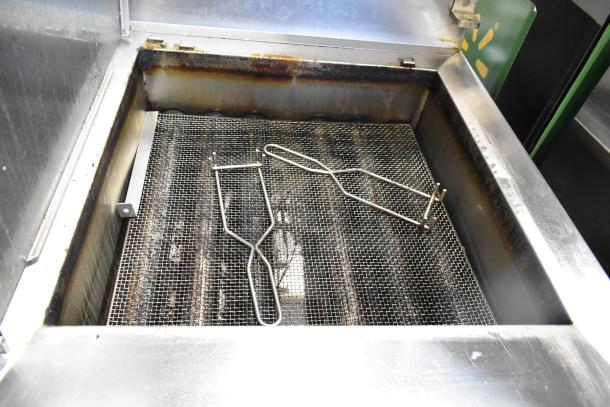 Avalon ADF24G-BA stainless steel deep fat donut fryer, natural gas, 80,000 BTU, used condition with visible wear.