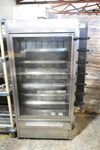 Old Hickory N/7G-RH commercial gas rotisserie oven, 7 spits, floor model, stainless steel, good condition.