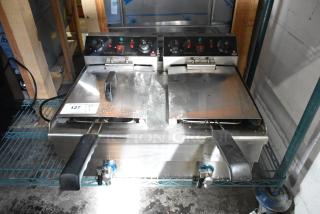 Rovsun EH102V Metal Countertop Electric Powered 2 Bay Deep Fat Fryer w/ 2 Metal Fry Baskets and 2 Metal Lids. 110 Volts, 1 Phase. - Item #1205087