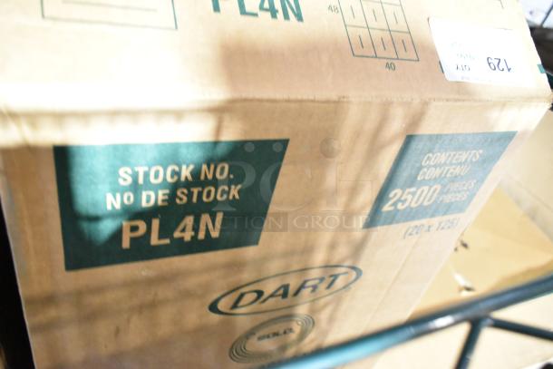 Box labeled "Dart" with stock number PL4N, contains 2500 pieces, part of Metro Lot, no shelving included.