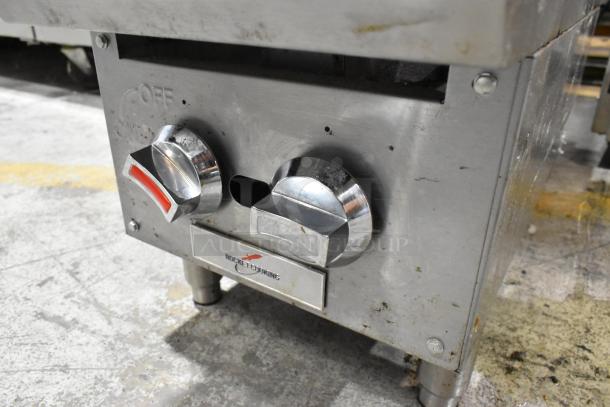 2022 Rocket Cooking stainless steel 2-burner range, natural gas, commercial countertop model. Visible control knobs. Used condition.