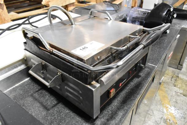 Cecilware 721350 stainless steel commercial panini press, 120V, 1 Phase. Visible wear, label reads "145 Qty."
