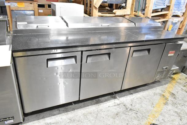 2019 Atosa P-93-GR stainless steel pizza prep table with black stone cutting board, on casters. 115V, 1 phase.
