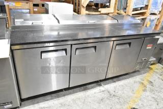 2019 Atosa P-93-GR Stainless Steel Commercial Pizza Prep Table w/ Black Stone Pattern Cutting Board on Commercial Casters. 115 Volts, 1 Phase. - Item #1205107