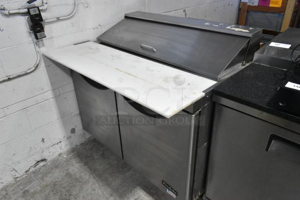 2020 Padela PDS-48-HC stainless steel salad prep table, 115V, used, with storage, marble top, on commercial casters.