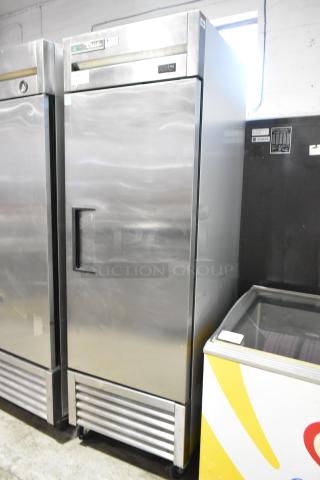 2018 True T-23-HC Stainless Steel Commercial Single Door Reach In Cooler w/ Poly Coated Racks on Commercial Casters. 115 Volts, 1 Phase. - Item #1205110