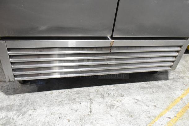 2016 True T-49 stainless steel commercial cooler with two doors on casters. Features poly-coated racks. 115V, 1 phase.