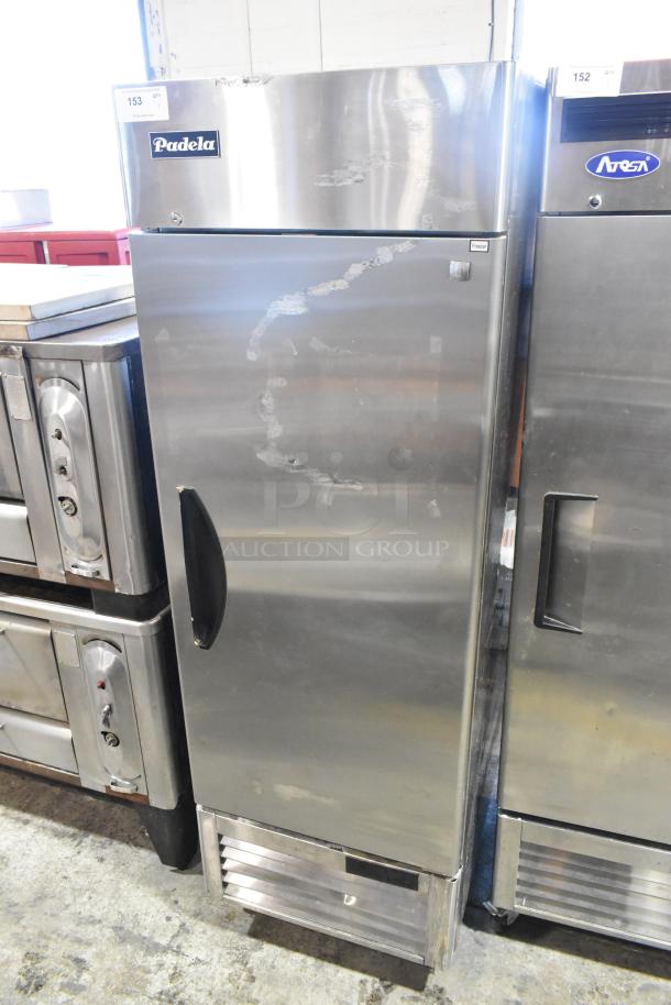 2020 Padela PDB-1F-HC stainless steel commercial single-door reach-in freezer, poly-coated racks, on casters, 115V, 1-phase.