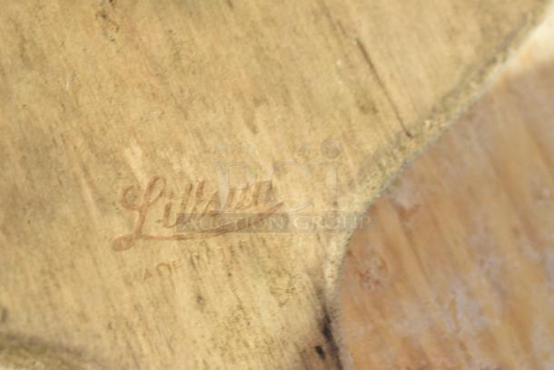 Wooden pizza peel featuring a branded mark "Lilsun" with visible wear, part of a 3-tier lot of various kitchen items.