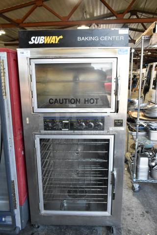 Nu Vu SUB-123 stainless steel oven proofer, electric, on casters, 208 volts, 3 phase, visible controls and caution signage.