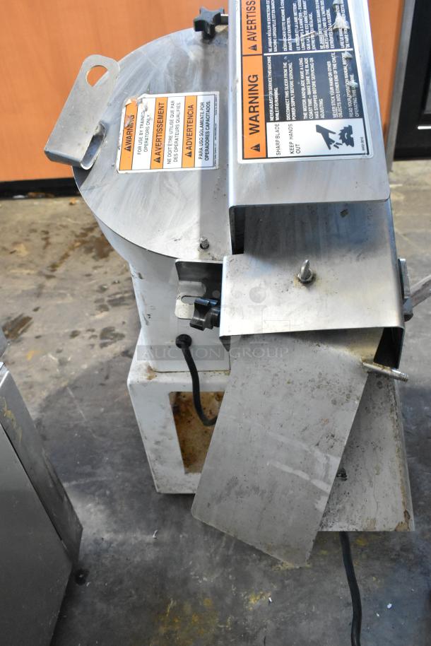 Oliver 702-N Metal Commercial Countertop Bagel Slicer, 115V, 1 Phase. Visible warning labels. Slightly worn condition.