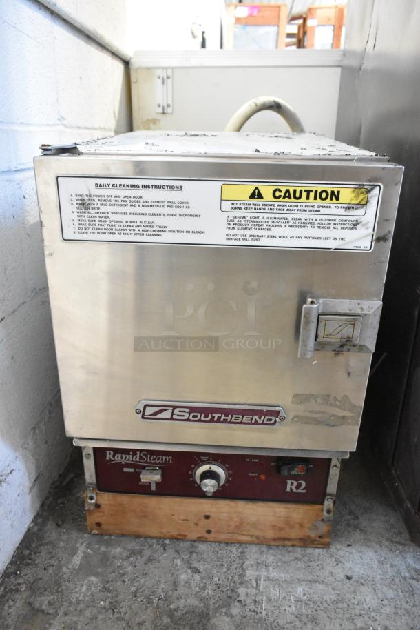 Southbend R2 stainless steel steam cabinet, commercial countertop, electric, single deck, 208V, 3 phase, visible labels.