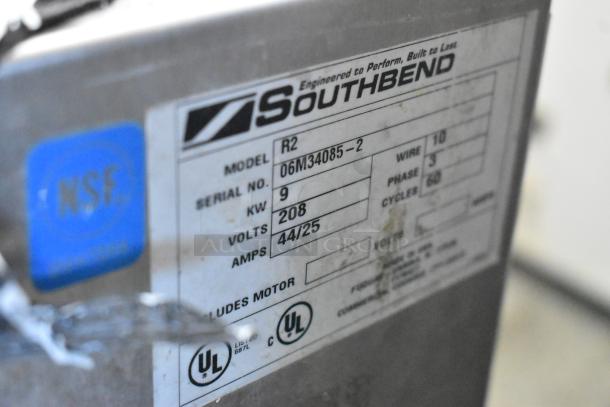 Southbend R2 stainless steel steam cabinet, commercial use, 208V, 3-phase, model details on label.