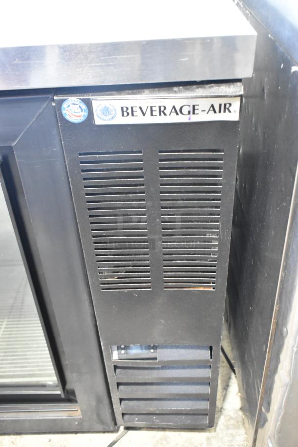 Beverage Air BB72HC-1-GS-B-27 commercial 3-door back bar cooler, metal finish, 115 volts, branded label visible.