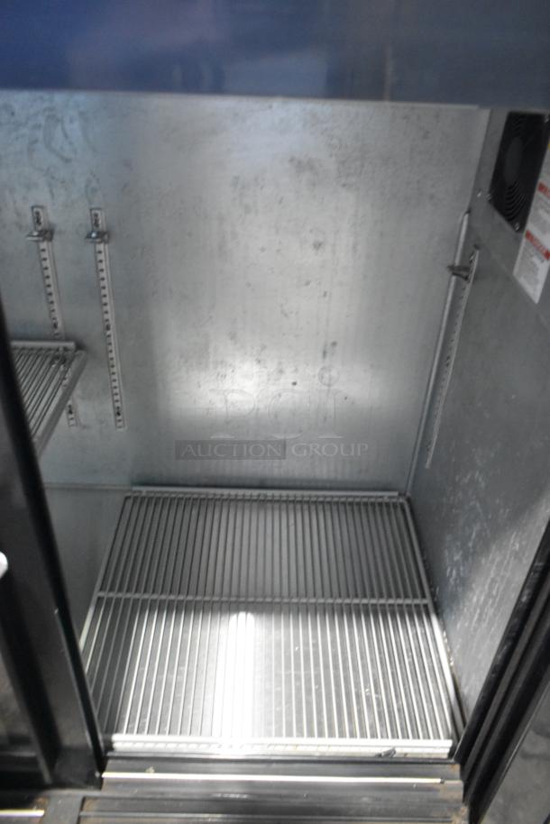 Beverage Air BB72HC-1-GS-B-27 back bar cooler interior, metal shelving, commercial use, 3 doors, 115 volts, 1 phase.