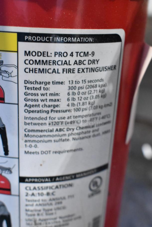 Kidde Pro 4 TCM-9 ABC Dry Chemical Fire Extinguisher, commercial use, 13-15 sec discharge, 300 psi tested, meets DOT.
