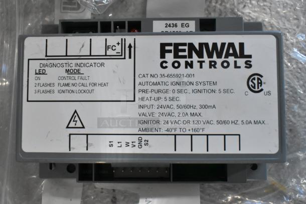 Brand new Fenwal Controls Automatic Ignition System, Model 35-655921-001, with diagnostic indicators and technical specs.
