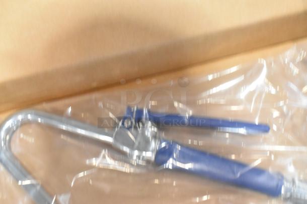 Brand new Waterloo 750PKFH68 pot and glass filler assembly in original packaging, minor scratches, with blue handles.