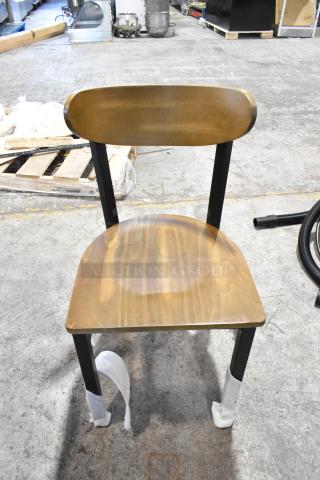 8 BRAND NEW SCRATCH AND DENT! Lancaster Table & Seating Black Metal Dining Height Chair w/ Wooden Back Rest and Seat. 8 Times Your Bid! - Item #1205147